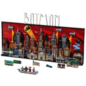 Animated Dark City Building Blocks Set completed skyline front view