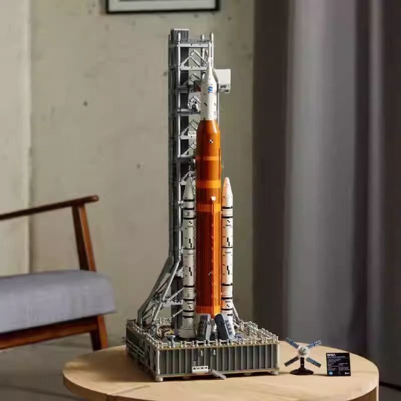large space rocket building set side angle view